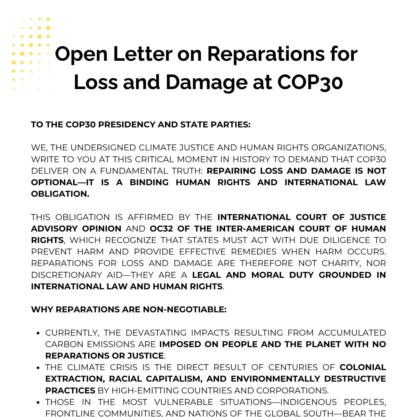 Reparations for Loss and Damage at COP30